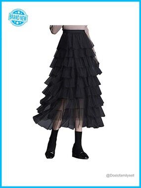 Women's Elastic Waist Tiered Layered Mesh Tulle Tutu A-Line Long Skirt